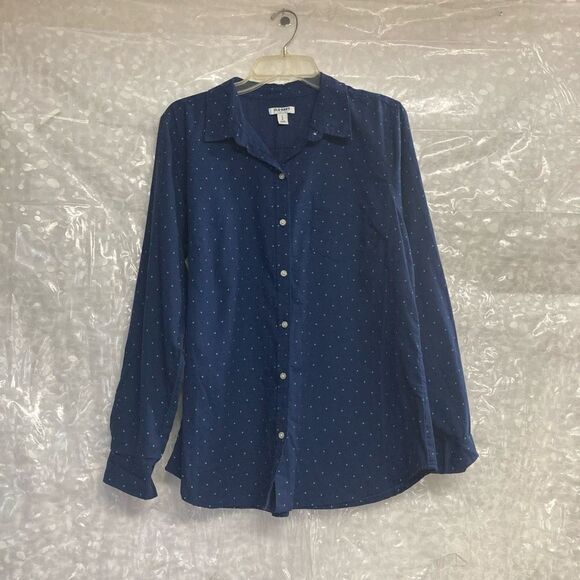 OLD NAVY Women’s Button Down Shirt Blue With Green Polka Dots Size Large - Picture 1 of 6